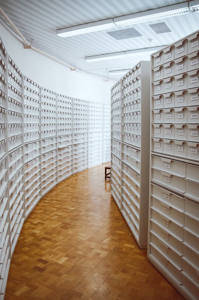 Large curving shelves in archives